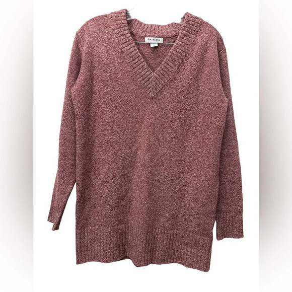 Athleta Vital V-Neck Tunic Sweater Cashmere Wool Blend Size XS Knit Marked Red - Picture 1 of 5